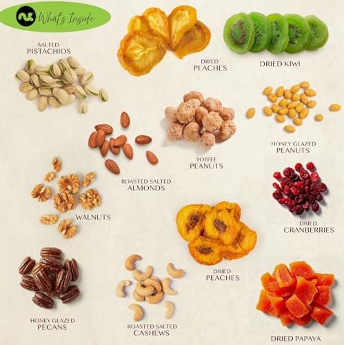 Green Tower + Ribbon, Food Arrangement, Healthy Snack Care Package, Kosher NUT CRAVINGS - Dried Fruit & Mixed Nuts Gift Basket (12 Assortments) B081294WT2