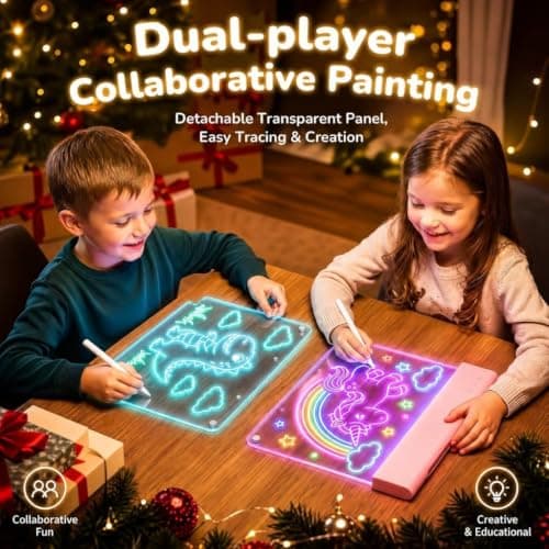 Rechargeable Light up drawing board with 15 Light Effects,Scratch Resistant Easy Clean Panel,Birthday Gift for Kids Age 3-12 16" Led Drawing Board for Kids with Dual Panels - 【2026 New】 B0HJBWNWVW