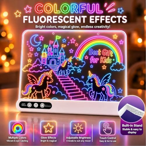 Led Drawing Board with 14 Light Effects,16" Rechargeable Glow Doodle Led Note Board with Colorful Markers,Neon Art Dry Erase Doodle Glow Drawing Tablet,Chritmas Birthday Festival Gifts for Kid (White) B0H1HPZ583