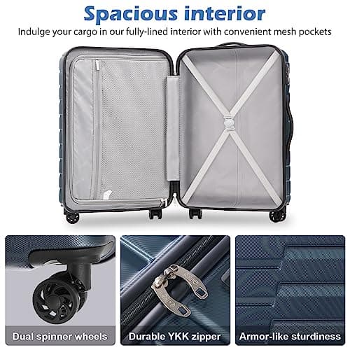 Coolife Expandable Suitcase PC ABS TSA Luggage 3 Piece Set Lock Spinner Carry on (Teal blue)