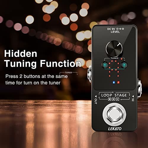 LEKATO Guitar Looper Pedal Effect Pedal with Tuner Function Looper Pedal Loops 9 Loops 40 minutes Record Time with USB Cable and 9V 0.6A Pedal Power Supply Adapter