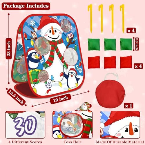 Christmas Party Games for Kids Adults, Bean Bag Toss Game Toys Double-Sided Foldable Cornhole Board with 8 Score Hole Christmas Theme Family Party Supplies Gifts for Carnival Yard Indoor Outdoor