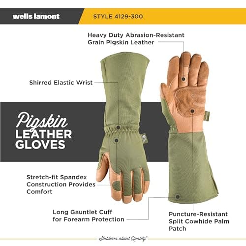Wells Lamont Rosetender Gardening Gloves for Women – Thorn Proof Garden Gloves, Grain Leather Long Gloves for Pruning & Yard Work, 4129-300, Medium