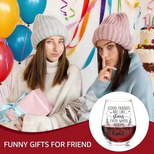 TOUNER Good Friends Are Like Stars Friendship Quote Stemless Wine Glass, Funny Best Friends Keepsake Wine Glass Gifts for Women Aunt Sister BFF, Thank You Friend Birthday Gifts for Women Bestie Friend B0GKLHXQBK
