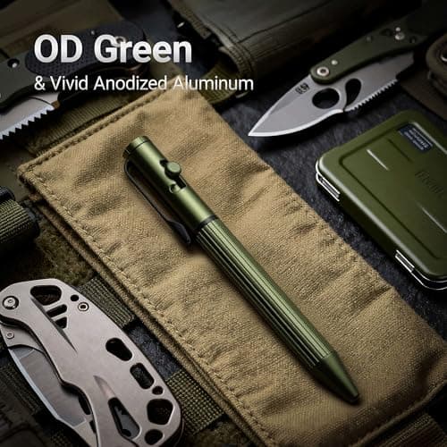 Origin-Joy Mini EDC Bolt Action Tactical Pen, Retractable Tungsten Steel Tip, Compatible with Both Ballpoint and Gel Refills (Black)