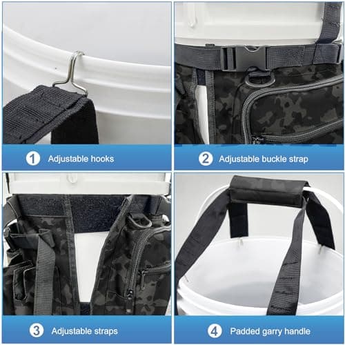 WTVIDAS Fishing Bucket Organizer with Bucket Cover, Ice Fishing Tackle Bag with Rod & Plier Holder, Multi-Pockets for 5 Gallon Bucket Fishing Gear & Accessories