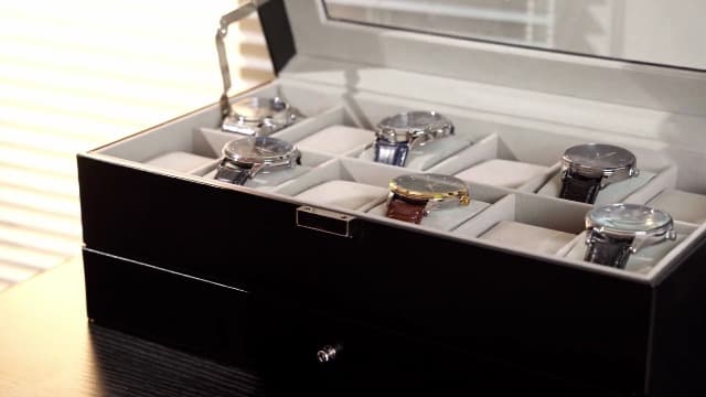 ProCase ProCase Watch Box, 12 Slot Mens Watch Case With Drawer, 2-Layer Watch Display Case With Glass Lid, Mens Jewelry Box Storage Holder Organizer, Birthday Valentine Gifts for Men -12Slot, Espresso