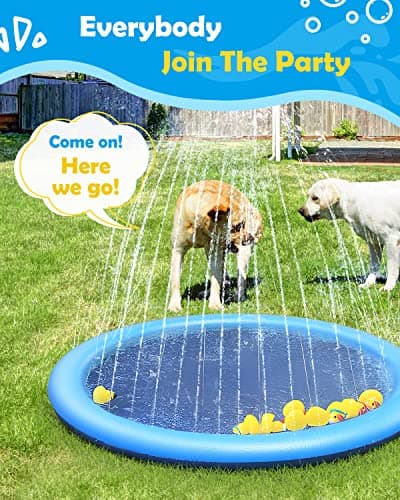 Peteast Splash Pad for Dogs & Kids - Anti-Slip Dog Pool for Large Dogs, 0.58 mm Thickened Durable Outdoor Water Play Mat, Summer Sprinkler Toy for Backyard (67in, Blue)