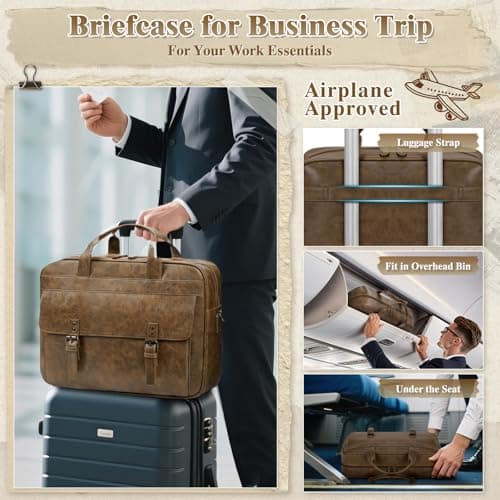 RAINSMORE Messenger Bag for Men 16 Inch Laptop Bag Vintage Leather Waterproof Laptop Briefcases Large Computer Satchel Bag