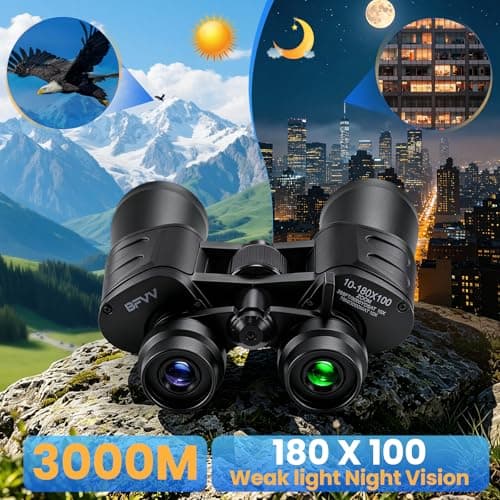 10-180x100 Zoom Binoculars for Adults, Day/Low Light Night Vision High Powered Binoculars with BAK4 & FMC Lens, Waterproof Fogproof for Hunting Birdwatching Travel Sports Concerts Gift for Men