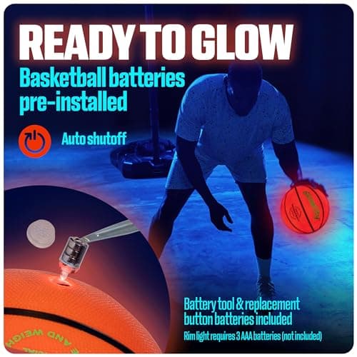 GlowCity Glow in The Dark Basketball - Sizes 5, 6, 7 Light Up Ball for Kids, Teens & Adults - Red Glow for Outdoor Games - Sports Birthday Gifts Ideas for Boys Ages 6 7 8 9 10 11 12 13 14
