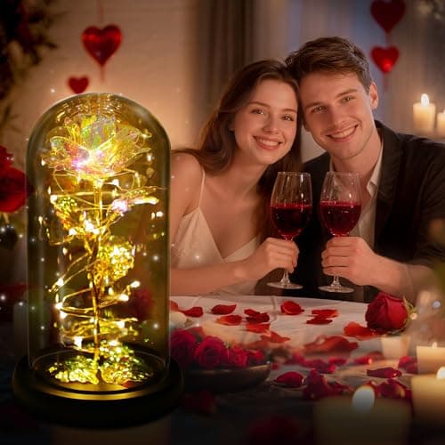 Childom Birthday Gifts for Women,Flowers for Delivery Prime,Colorful Rainbow Light Up Rose in A Glass Dome,Christmas Rose Gifts for Her Mom Women Wife Girl Grandma on Christmas Anniversary Valentines