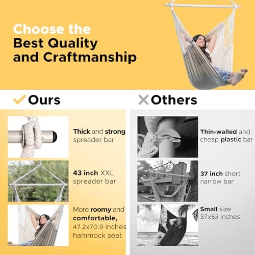 ADVOKAIR Hammock Chair Large 70.9"x47.2", 32% Bigger XXL Hanging Swing Chair with 500lbs Capacity, Heavy Duty Steel Spreader Bar, Extra Roomy Comfort for Adult Indoor Outdoor Bedroom Patio