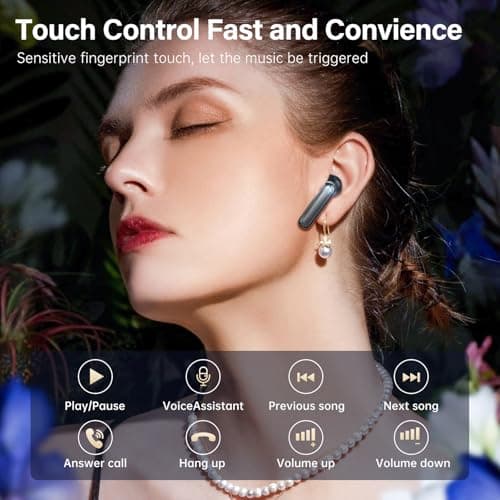 Fhumsh A10 Pro Wireless Earbuds, Bluetooth 5.3 Headphones HiFi Stereo 50H Playback LED Digital Display Ear Buds with ENC Noise Canceling Headset, IPX7 Waterproof Earphones for Gym/Running/Work, Black