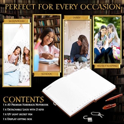 Harry Potter Lockable Diary with UV Invisible Ink Pen for Kids, Teens, Secret Journal with Key, Lined Pages, Stationery Supplies, Gifts for Kids (Brown UV Pen) B07WQY5HWP