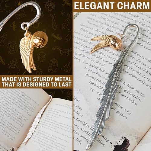 Harry Potter Metal Bookmark with Hanging Charm Golden Snitch Hogwarts Reading Gifts Book Lovers Gift Box (Golden Snitch)