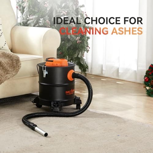 BACOENG Ash Vacuum for Pellet Stoves, Fireplace Ash Vac 5.2 Gallon 1200w with Double Stage Filtration System, Ash Vacuum Cleaner for Fireplaces, Wood Stove, Pellet Grill