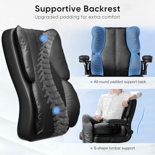 Kensaker Executive Leather Office Chair, Computer Chair with Thick Cushion & Lumbar Support, Ergonomic Desk Chair with Adjustable Headrest & Armrests,Black