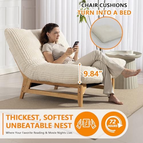 Giant Cloud Lounge Accent Chair for Reading, Big Comfy Cloud Chair with Frame for Living Room Bedroom Patio, Corduroy|Oversized|44 Inch (White)