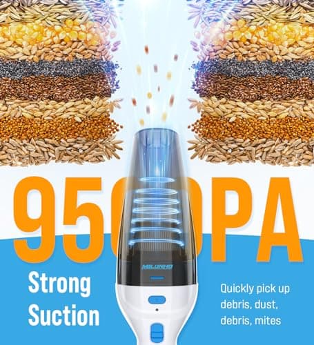 Milunho Powerful Handheld Vacuum Cordless, 9500PA Rechargeable Car Vacuum Portable Cordless, Lightweight & Portable Mini Handheld Vacuum Cleaner with Large-Capacity Battery for Car/Home/Pet