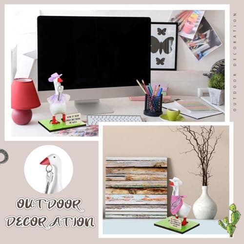 28 Pcs 7" Magnetic Goose Key Holder Cute Resin Goose Statue with Cowboy Hats Bandanas Writable Interchangeable Signs Chalk for New Apartment Housewarming Gifts Office Table Desk Home Decor