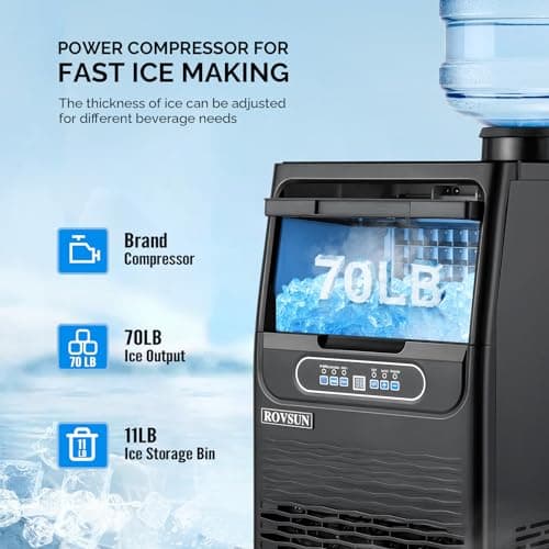 ROVSUN 110LBS/24H Commercial Ice Maker Machine with 50lbs Storage Bin, Freestanding/Countertop Ice Machine with 2 Water Inlets, Ice Scoop & Water Filter for Home Office Restaurant Bar Cafe Use