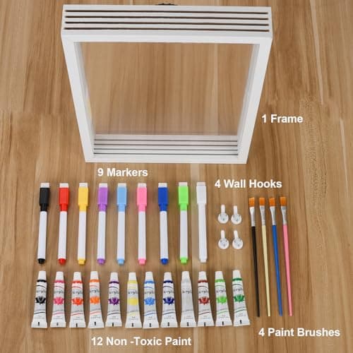 Family Handprint Frame Kit for 4 with 12 Paints&9 Pens,New Parents Gifts for Couples After Birth,Baby Shower Gifts for Mom and Dad,Mothers Fathers Day Craft Wood,Christmas Birthday Gift(White) B0CYHBYTPL