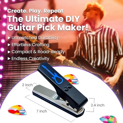 Custom Pick Maker for Musicians, Leather Key Chain Holder, Pick Strips with Artwork & File, Unique Gifts for Men & Women DIY Guitar Picks Punch Mega Pack with Pick Punch Tool - Blue B00C7AFDVM