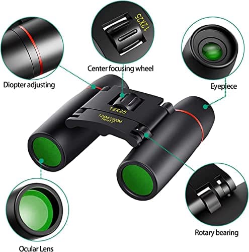 POLDR 12X25 Small Pocket Binoculars Compact Adults, Mini Kids Binoculars Boys for Bird Watching, Concert Theater Opera