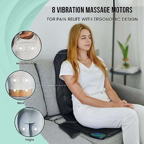 Snailax Vibration Back Massager with Heat, Seat Massager with 8 Vibrating Motors & 5 Modes, Chair Massager Cushion, Massage Pad for Chair, Office, Gifts for Mom