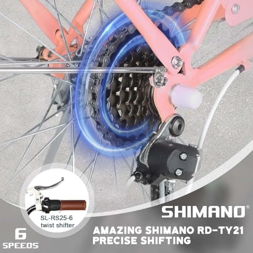 Glerc 20 24 26 Inch Beach Cruiser Bike, 6-Speed Hybrid City Bicycle for Girls Youth and Over 6 Years Old, Missy Bike with Wicker Basket & Lightweight, Multiple Colors