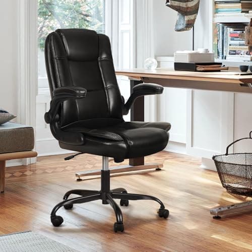 VITESSE Ergonomic Office Chair with Flip-up Armrests, Big and Tall Leather Executive Office Chair, High Back Lumbar Support Home Computer Desk Chair, Heavy and Duty Computer Chair (Black)
