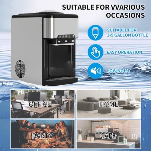 TABU 3-in-1 Countertop Water Dispenser&Ice Maker with 3 Temp Settings, 44LBS/24H, 4LBS Storage, Top-Loading, for 3-5 Gallon Bottles
