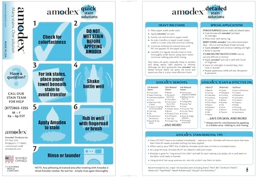 Amodex Ink & Spot Remover for Clothes, Leather and Skin - Removes Ink, Ballpoint, Sharpie, Grease and More, Works on Set-in Stains, Gentle but Powerful, 4oz/120ml Bottle