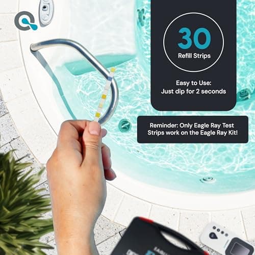 Eagle Ray Digital Water Testing Kit for Spa & Pool - Digital Hot Tub Water Tester by AquaDoc with Analyzer & Hot Tub Test Strips for Chlorine, Bromine, Total Hardness, pH and More
