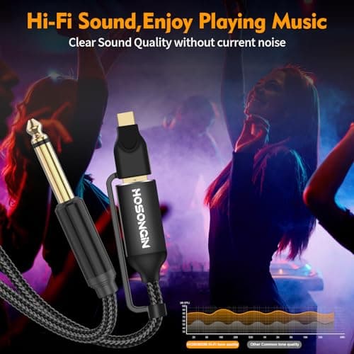 HOSONGIN USB Guitar Cable, Dual USB-C and USB-A Connectors, 16-bit/48kHz High-Fidelity Audio Adapter for Electric Guitar/Bass, Compatible with GarageBand, Audacity, and MacBook, 10 Feet