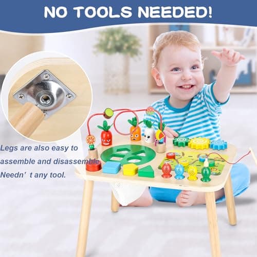 HEYLANDU Activity Table, Montessori Toys for 1 2 Year Old Girls Boy Gifts, 7 in 1 Wooden Sensory Play Table for Toddler 1 2 3, Learning Toys for Baby 12-18 Months 1st Christmas Birthday Gifts