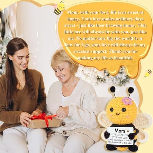 Gifts for Mom from Daughter Son, Mom Birthday Gifts - Cute Handmade Crochet Bee - Birthday Valentines Mothers Day Christmas Bonus Step Mother In Law, I Love You Mama Present, Emotional Support