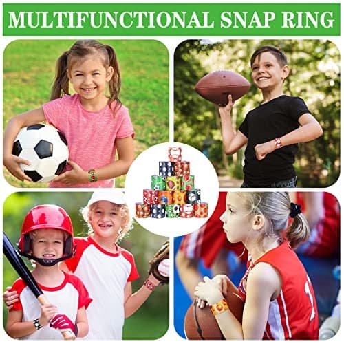 Deekin 48 Pcs Sports Party Favors Slap Bracelets Football Baseball Soccer Snap Bracelet Bands Slap Bands Colorful Decorations for Kids Birthday Party Supplies, 8.8 x 1.2 Inch