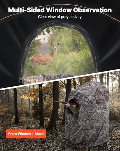 VEVOR Hunting Blind，See Through Ground Blinds with Carrying Bag, 360 Degree Portable Camouflage Tent，Durable Concealed Shelter with Silent Side Door and Window, for Turkey and Deer
