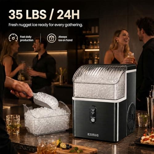Kismile Nugget Ice Maker Countertop, 35Lbs/24H Pebble Ice Maker with Chewable Pellet ice, First Ice in 7 Mins, Self-Cleaning Ice Machine with Removable Basket for Home & Kitchen(Black)