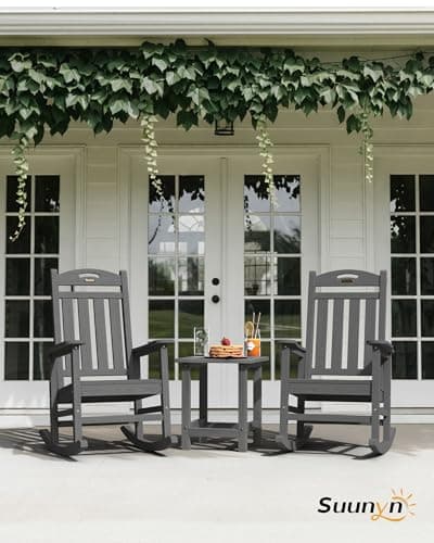 Oversized Outdoor Rocking Chair, HDPE All Weather Resistant Patio Rocking Chair, High Back Porch Rocking Chair, 380lbs Weight Capacity, Dark Grey