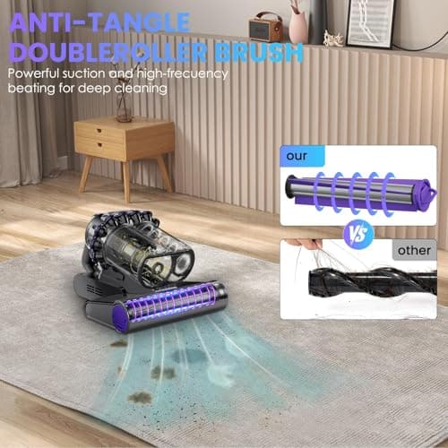 Mattress Vacuum, Bed Vacuum Cleaner with 16Kpa Suction 253.7nm UV-C Light, 145°F Heat & 30000 RPM/Min Tapping, HEPA Filter & Ultrasonic, 600W Powerful Vacuums for Bed, Sofa, Couch(Corded)