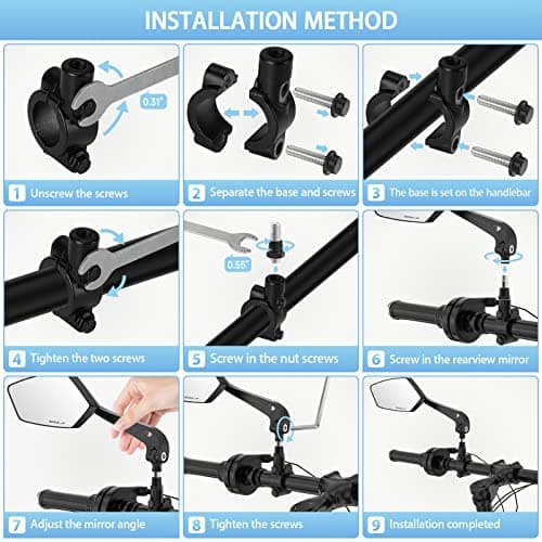 2 Pack Bike Mirrors, eBike Mirrors for Handlebars, 360° Adjustable Safety Bicycle Rear View Mirrors, Scratch Resistant Glass Lens, Bicycle Universal Fit Accessories