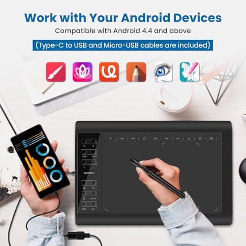 XOPPOX Graphics Drawing Tablet, 10×6 Inch Large Active Area with Battery-Free Stylus, 8192 Levels of Pen Pressure and 12 Hot Keys, Compatible with PC/Mac/Android for Painting, Design & Online Teaching