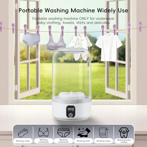 Underwear Mini Washer, 2025 Portable Washing Machine with 4000mAh Cordless Rechargeable Battery for Deep Cleaning Small Clothes, Perfect for Travel, Solo Living, Apartments, Camping