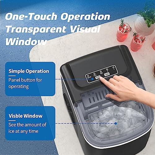 Ice Maker Countertop, 26lbs in 24Hrs, 9 Ice Cubes Ready in 6 Mins with 2 Sizes of Bullet Ice, Auto-Cleaning Portable Ice Maker with Scoop & Basket, for Home/Kitchen/Camping/RV. (Black)