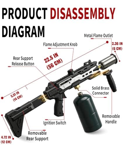 Powerful Propane Torch Gun, Gift for Men Dad, Culinary Blow Kitchen Cooking Torch for Steak Searing, Campfire Charcoal Starter for Blackstone Griddle Accessories (Tank Not included) Black Silver B0GY8KPHDB