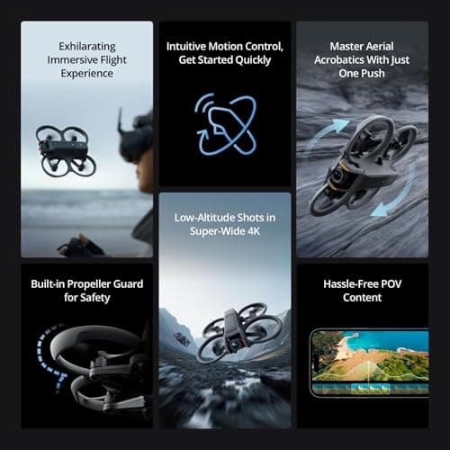 DJI Avata 2 Fly More Combo (3 Batteries), FPV Drones with Camera for Adults 4K, Immersive Experience, One-Push Acrobatics, Built-in Propeller Guard, 155° FOV, Drone Compliant with FAA Remote ID