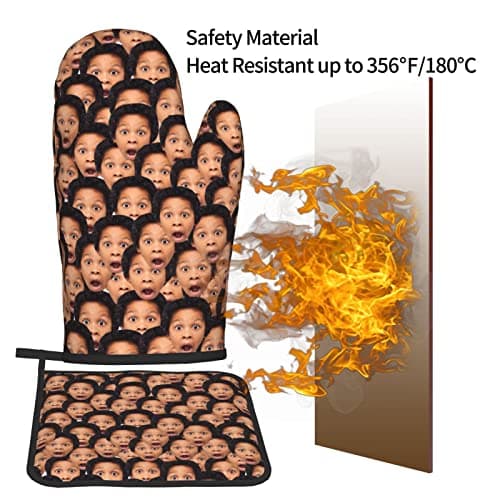 Custom Oven Mitts and Pot Holders Personalized with Your Face, Baking Gifts for Women for Kitchen Cooking, BBQ, Grillin-Style1, 1 Oven Mitts+ 1 Pot Holders B09QC3QX2R